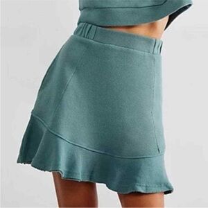 Free People Beach Social Set SKIRT ONLY Dried Pine Green Blue Ruffle Mini